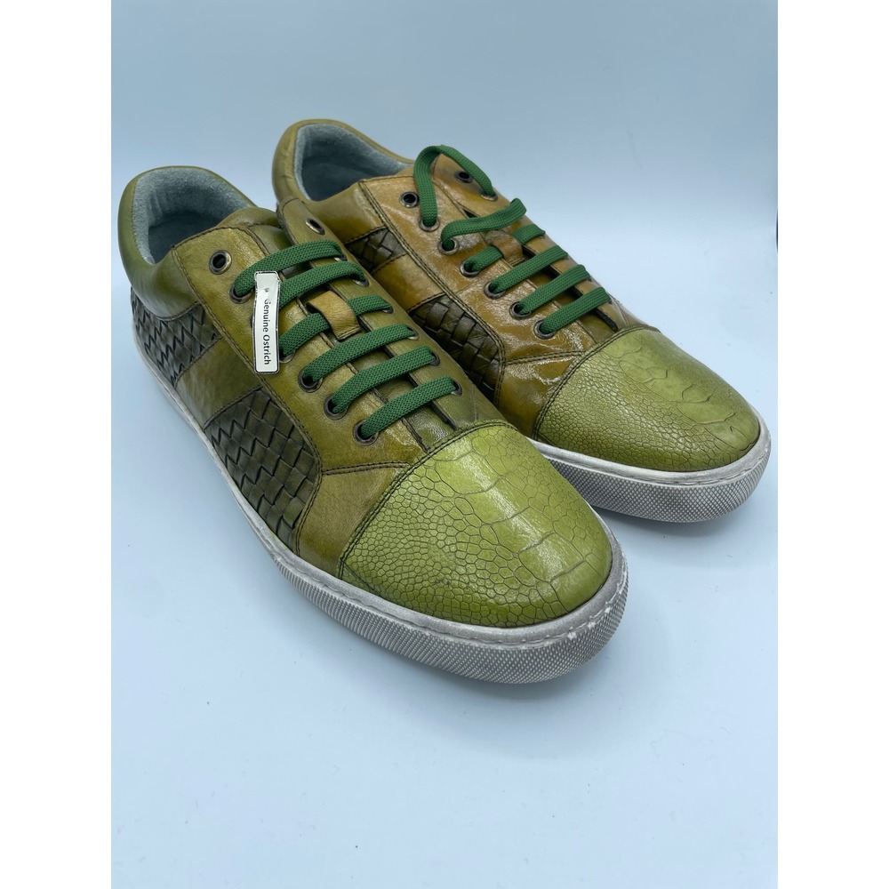 Belvedere Ecco Mens 11 Ant Emerald Green Ostrich Leg Woven Leather Sneakers Y11‎